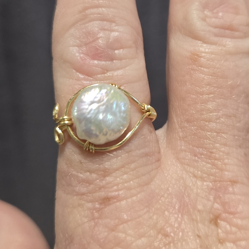 Gold Wire Wrapped Pearl Ring